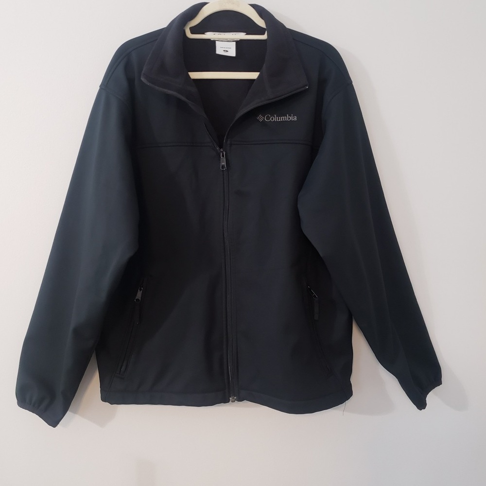 Columbia‎ Mens Black Soft Shell Jacket Coat LARGE Fleece Full Zip Lined Outdoor